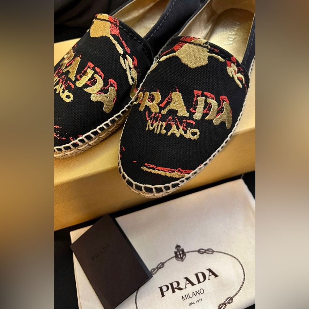 Prada Espadrilles Canvas Logo Embroidered 39